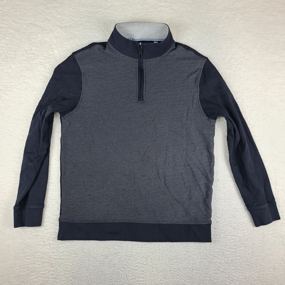 Ted Baker Sweater Mens Large Blue Navy Quarter Zip Sweatshirt Cotton Polyester *
